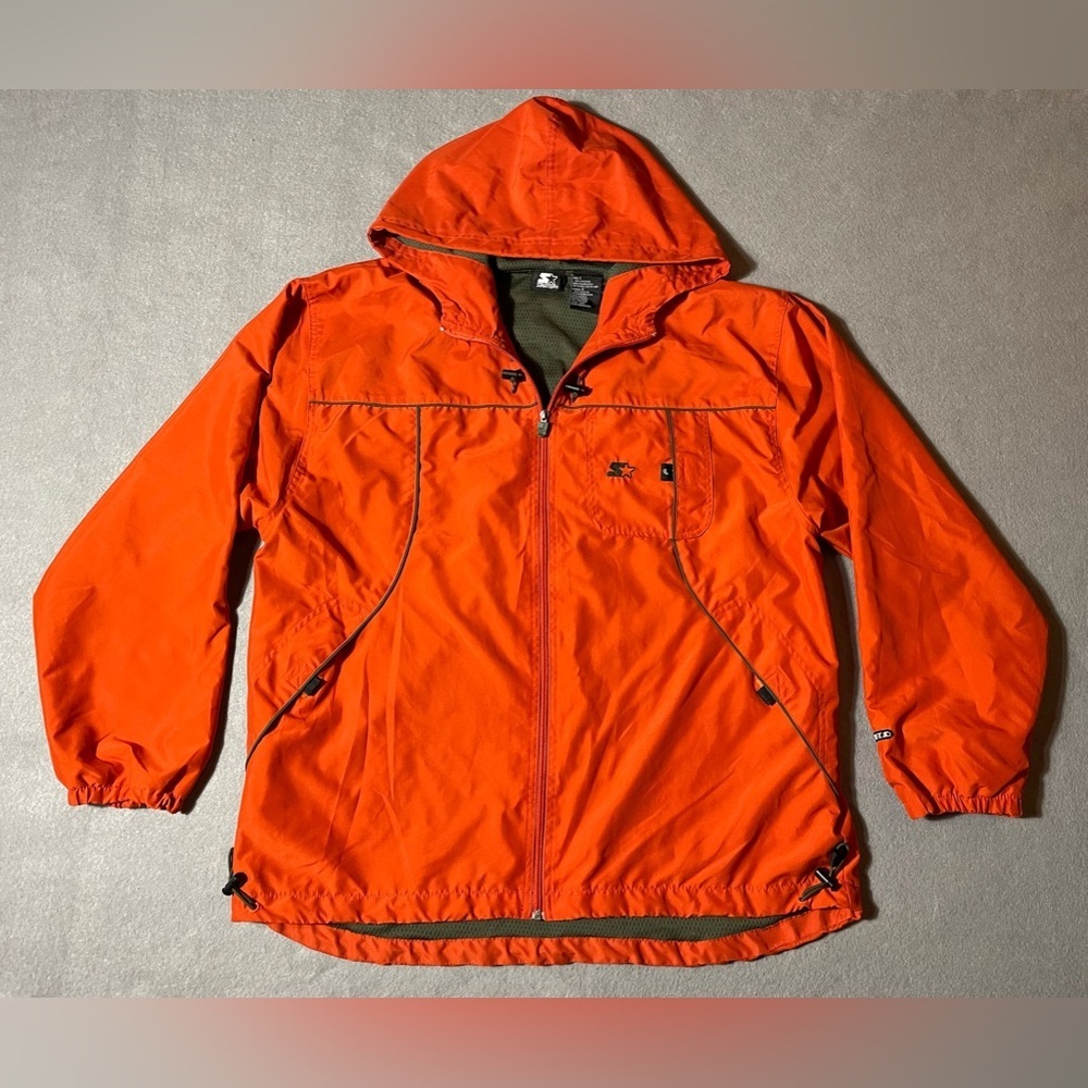 Starter Jacket Men’s Full Zip Hooded Orange Size Large Windbreaker